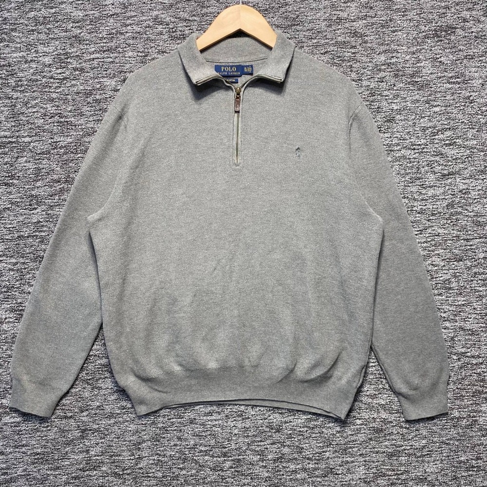 Polo Ralph Lauren Pima Cotton Sweater Mens XL Gray Quarter Zip Pullover Heritage